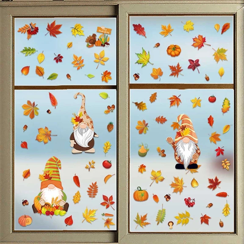 6 Blatt Herbst Fensteraufkleber Kürbis Ahornblatt Zwerge Wandbild Deko
