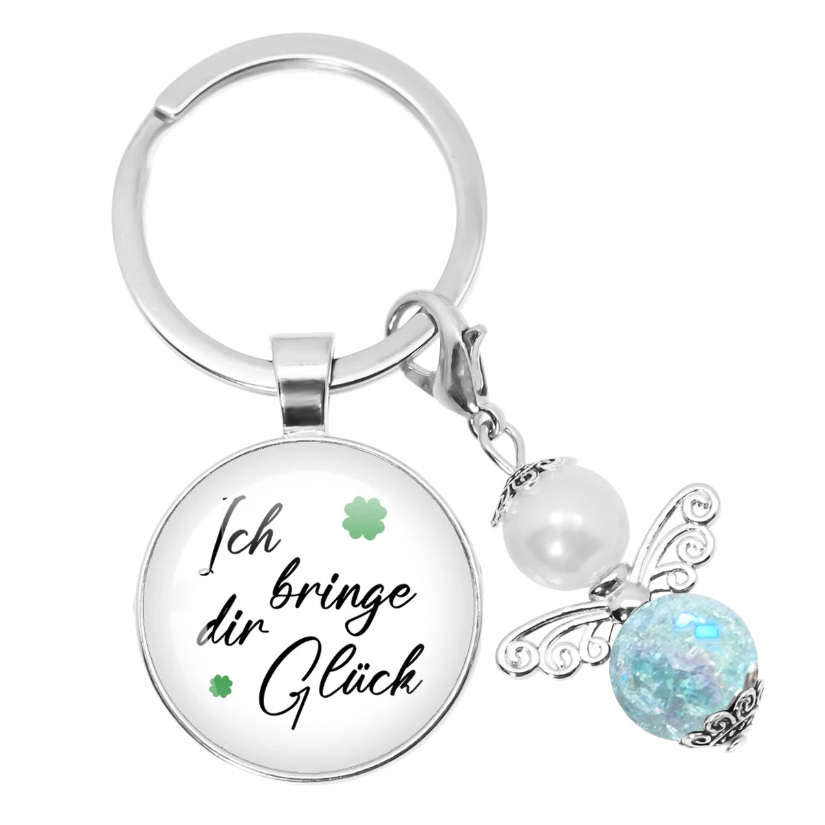Glücksbringer Schlüsselanhänger mit vierblättrigem Kleeblatt Design