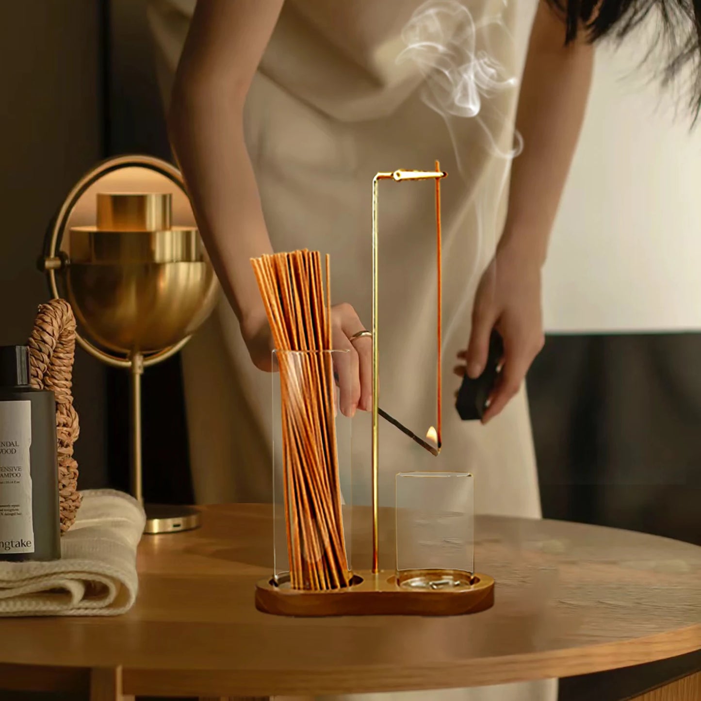 2in1 Räucherstäbchenhalter mit Glas Aschfänger und Organizer