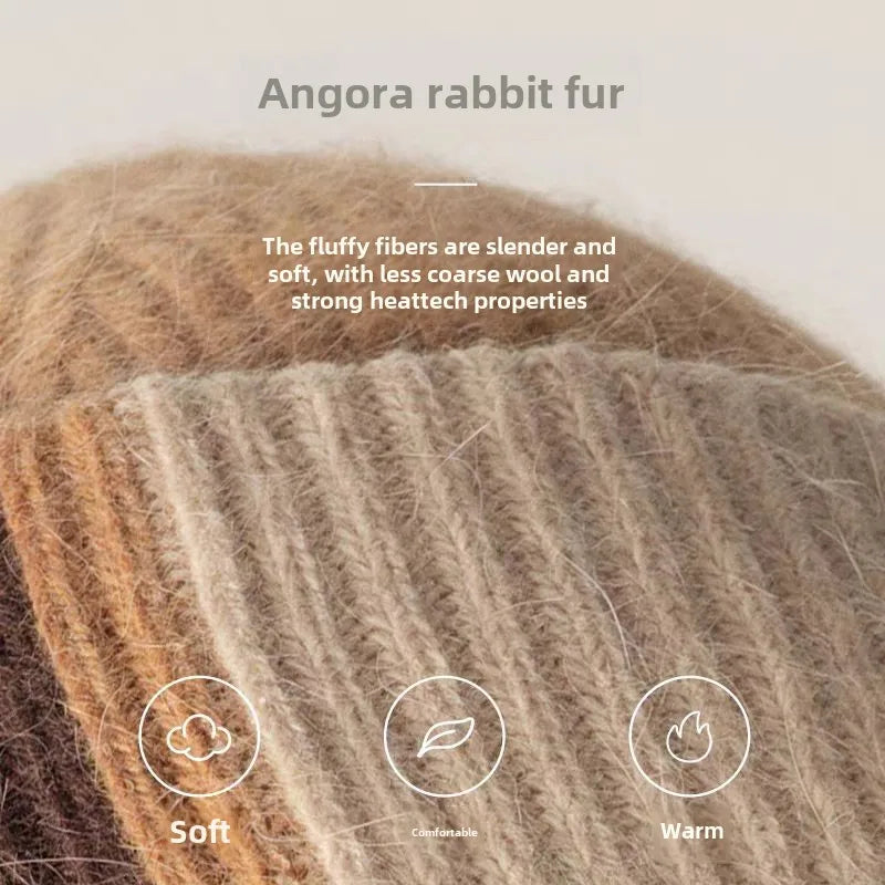 Weiche warme Damen Wintermütze aus Kaninchenwolle gestrickt