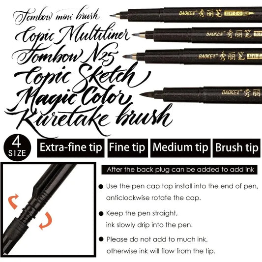 4-teiliges Kalligraphie Stift Pinsel Marker Set mit weicher harter Spitze