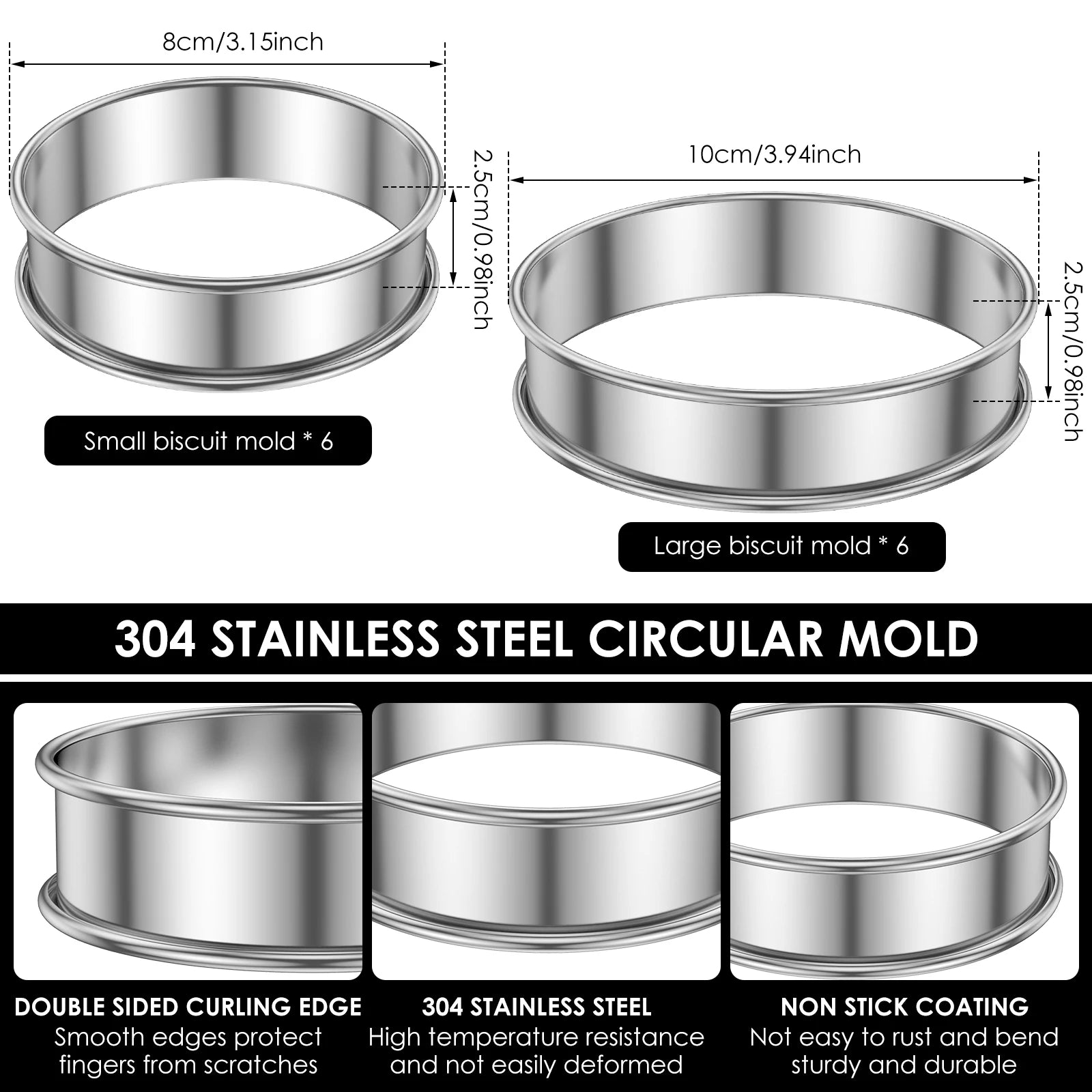 12er Set Edelstahl Muffin Crumpet Ringe Antihaft Doppelt Gerollt