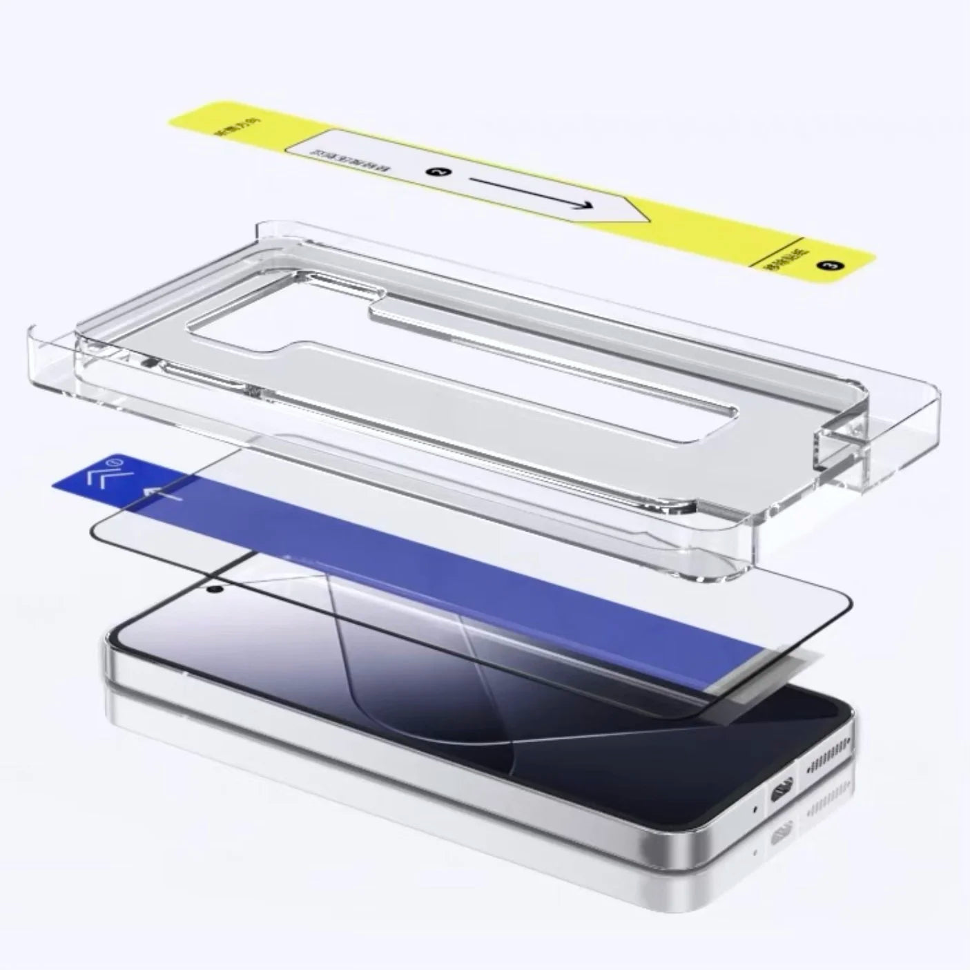 Gehärtetes Glas Schutzfolie mit Auto-Installation für Smartphone Display