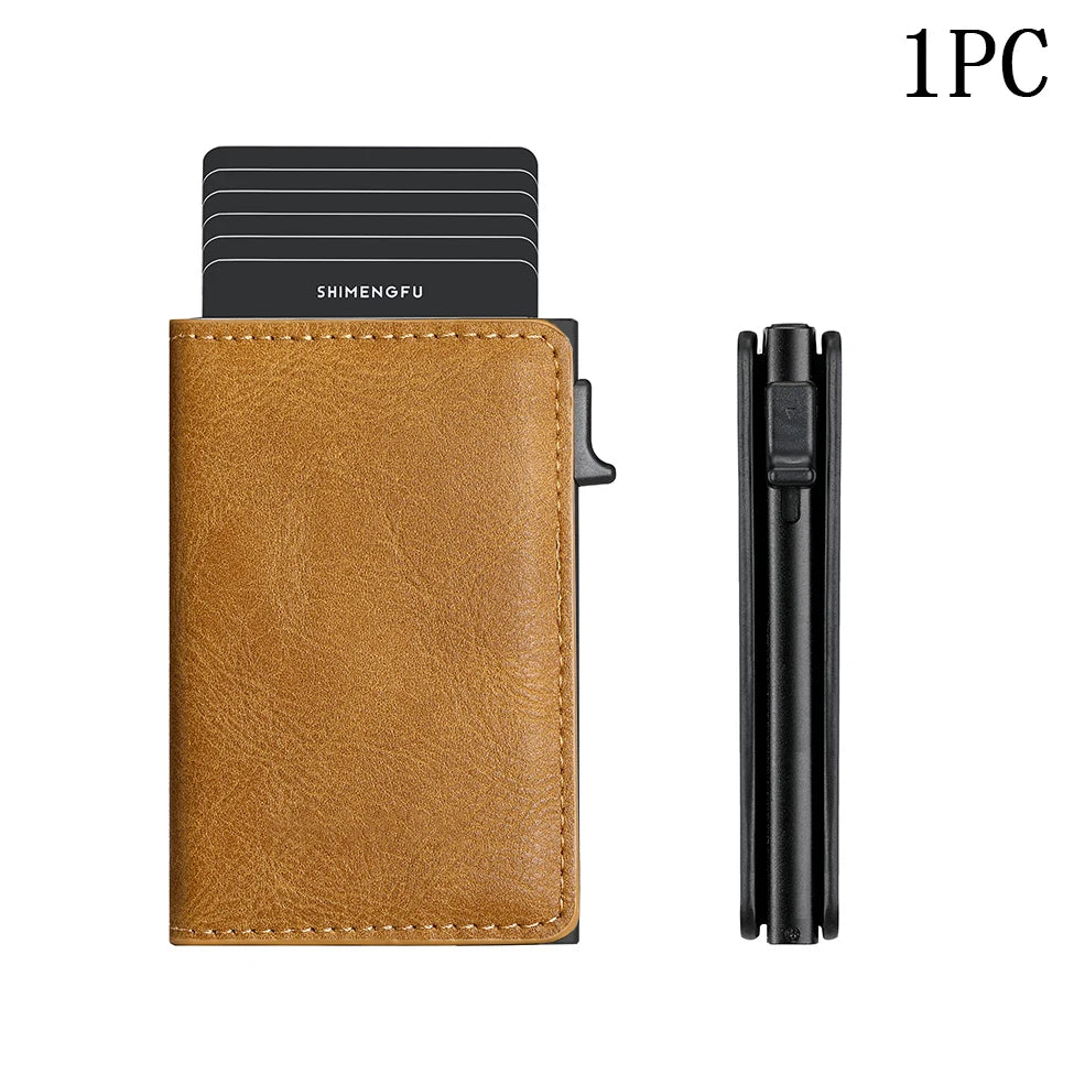Minimalistischer Metall Leder Kartenhalter Pop-Up Brieftasche Unisex