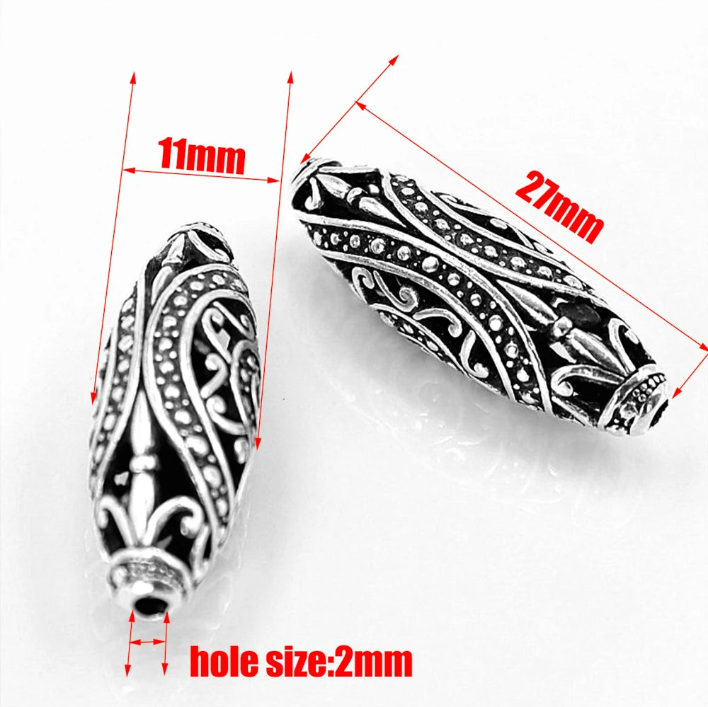 Antik silberfarbene ovale Perlen mit großem Loch für DIY Schmuck