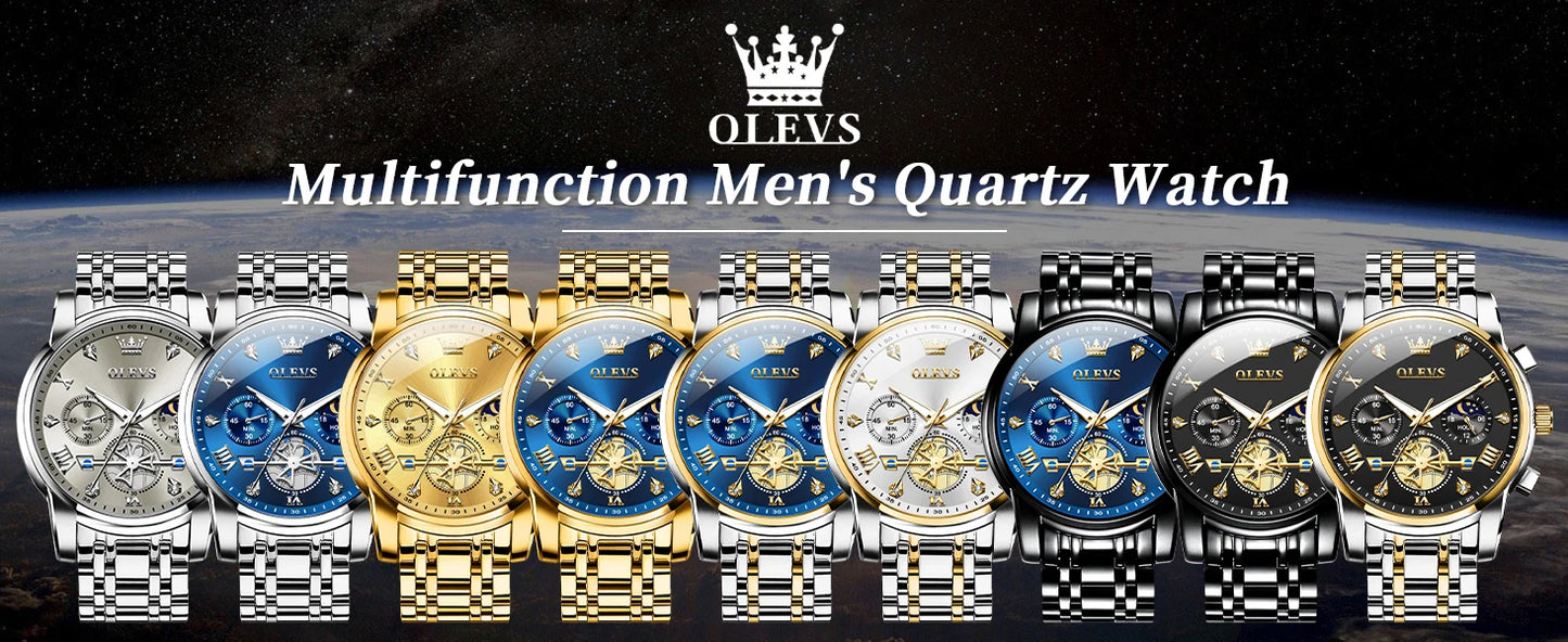 Klassische Herrenuhr mit Mondphase und Wasserdichtigkeit 3BAR