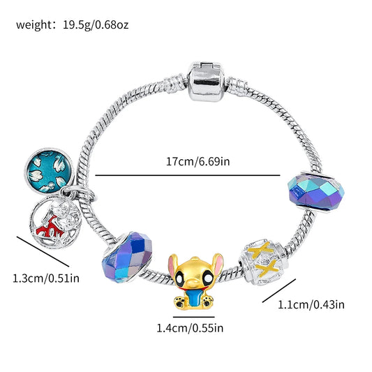 Unisex Charms Perlenarmband mit Cartoon Anhängern und Schlangenkette