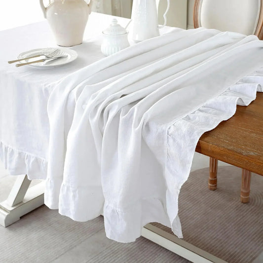 Retro Tischdecke aus Baumwolle mit Rüschen – Waschbar