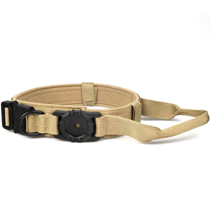 Taktisches Hundehalsband mit AirTag Halter und Griff für Sicherheit