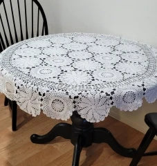 Runde Gehäkelte Baumwoll-Tischdecke – Spitze, Vintage Design, versch. Größen und Farben