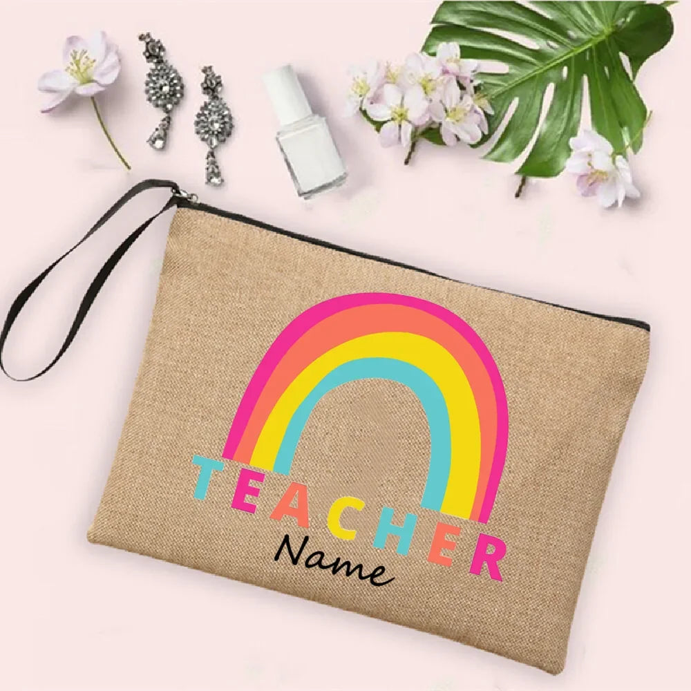 Personalisierte Leinwand Make up Tasche Regenbogen Design