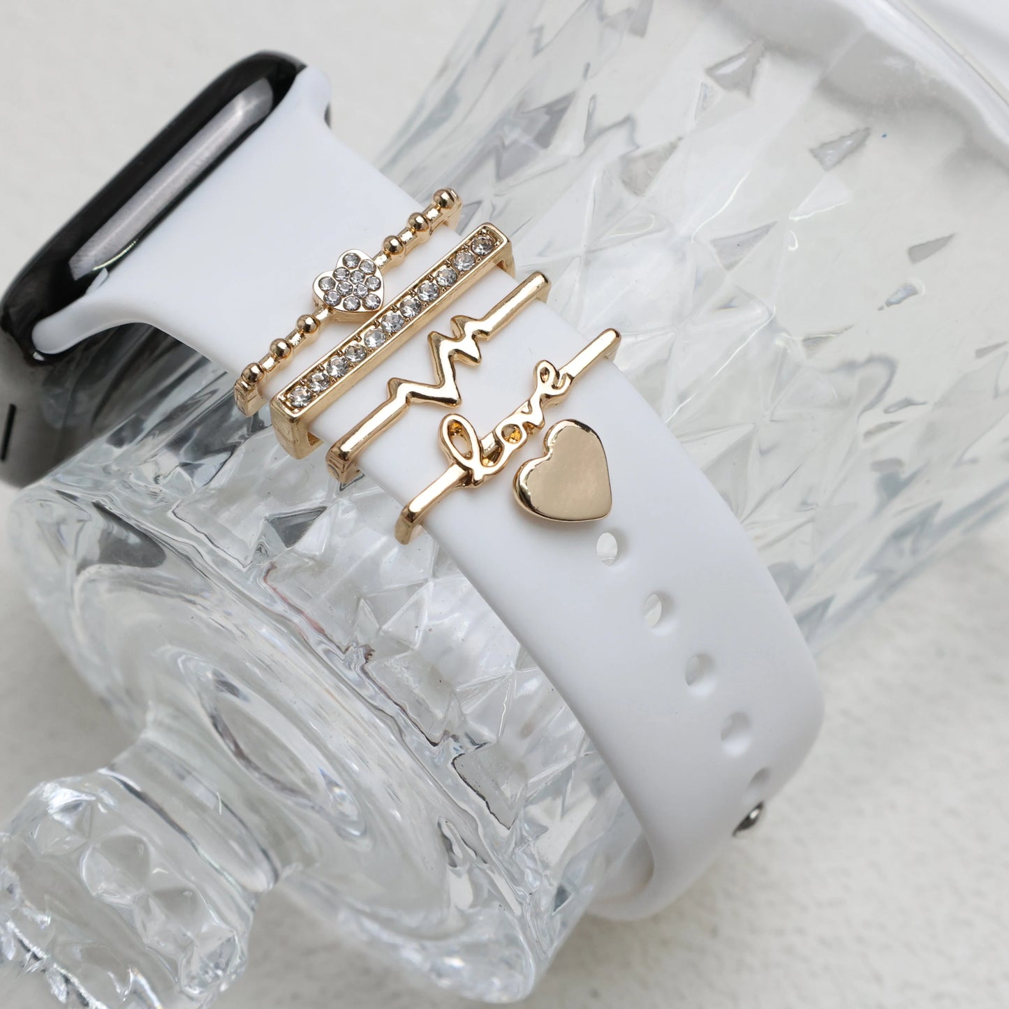 5 Stück Strass-Armband-Ringschlaufen, Nägel, Nieten, niedliche Metall-Uhrenarmband-Charms, Dekorationen, kompatibel mit Uhren der IWatch-Serie-Yabubest - Home & More