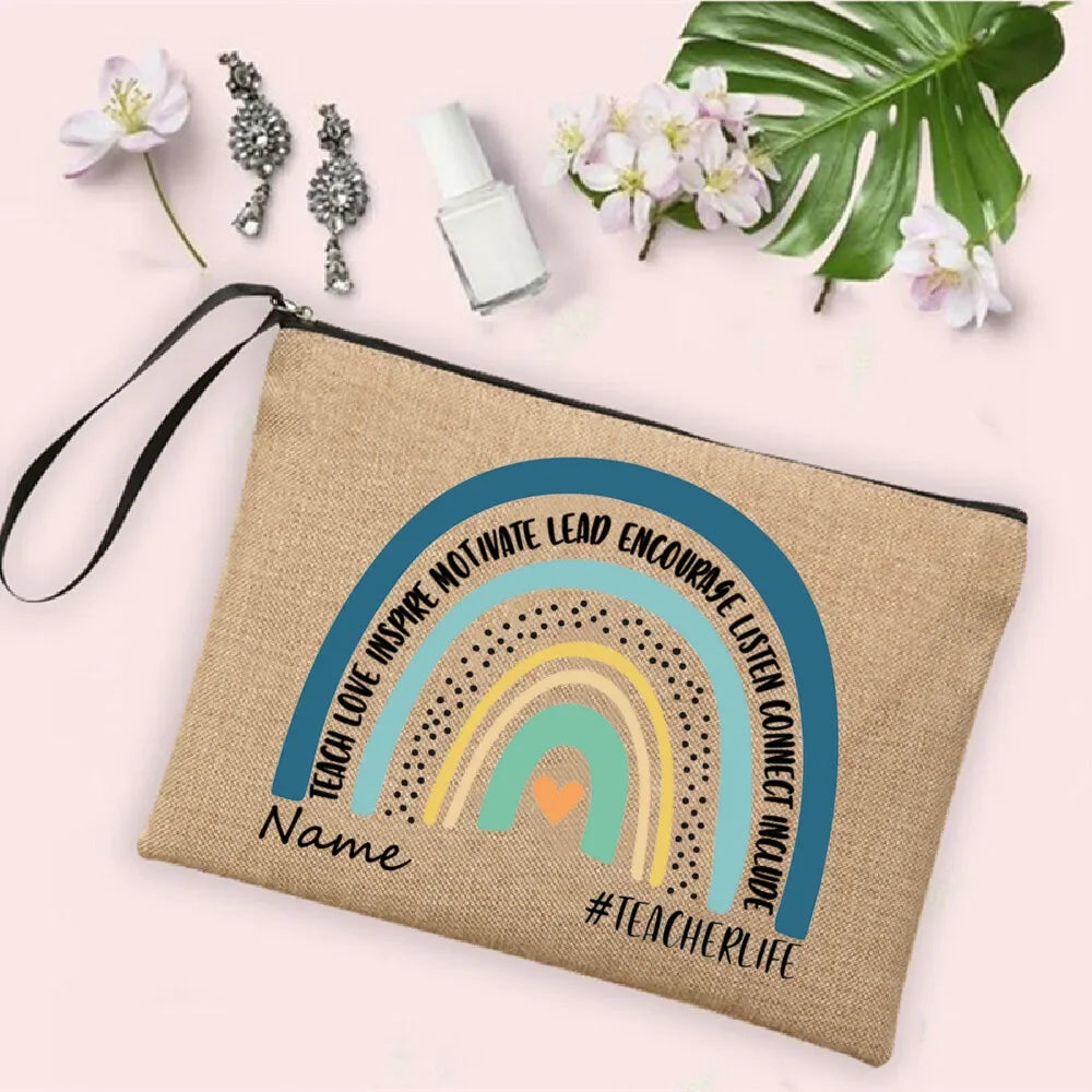 Personalisierte Leinwand Make up Tasche Regenbogen Design