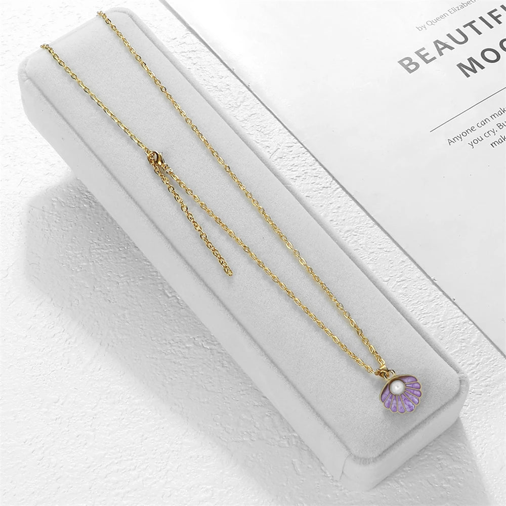 Boho Muschel Perlenanhänger Halskette mit verstellbarer O Kette