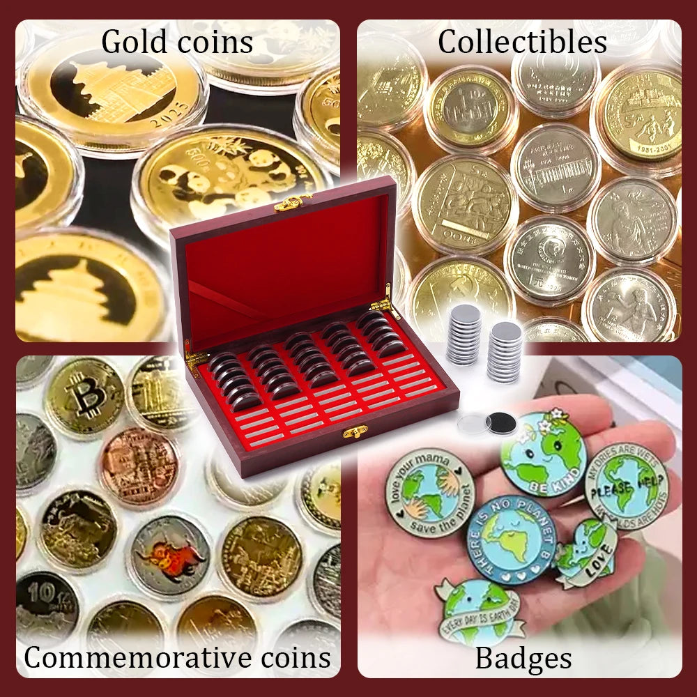 Praktische Holzkassette zur Aufbewahrung von 50 Münzen