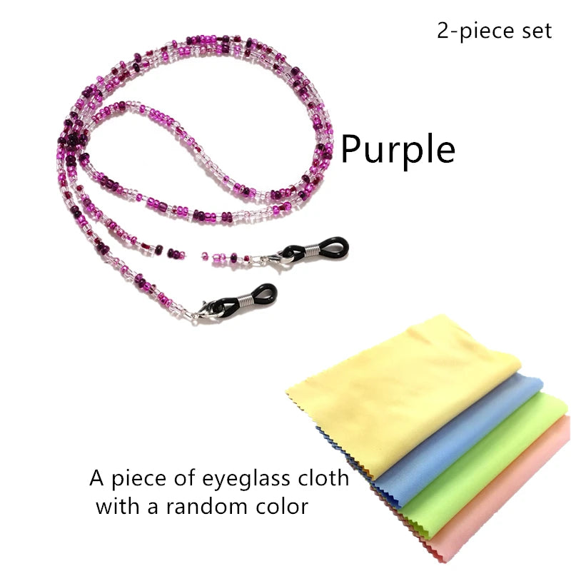2-teiliges Set bunte Perlen Brillenketten mit weichem Brillentuch