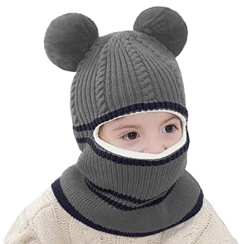Baby Kinder Strickmütze mit Bär Ohren Warm für Herbst und Winter 1-4 Jahre