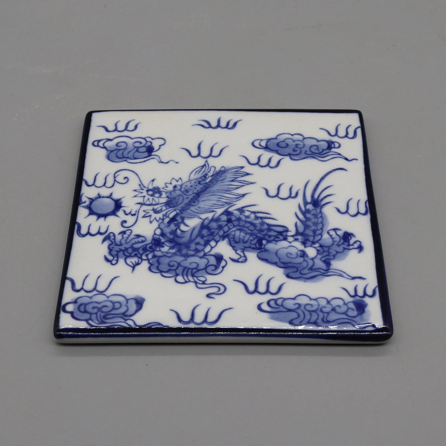 Dekorative quadratische Keramikuntersetzer 10x10 cm blau weiß