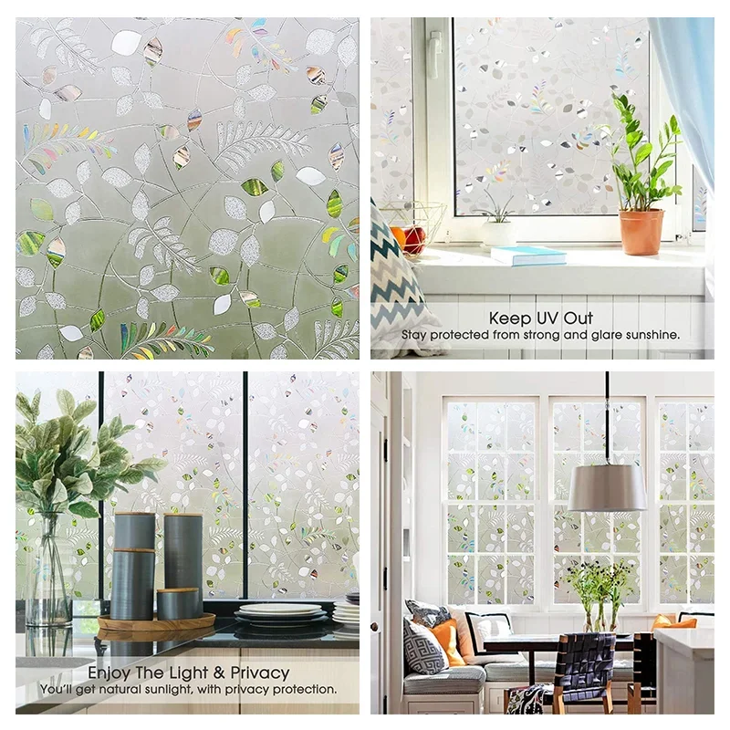 Statisch haftende Fensterfolie Vinyl mit 3D Regenbogen Motiv