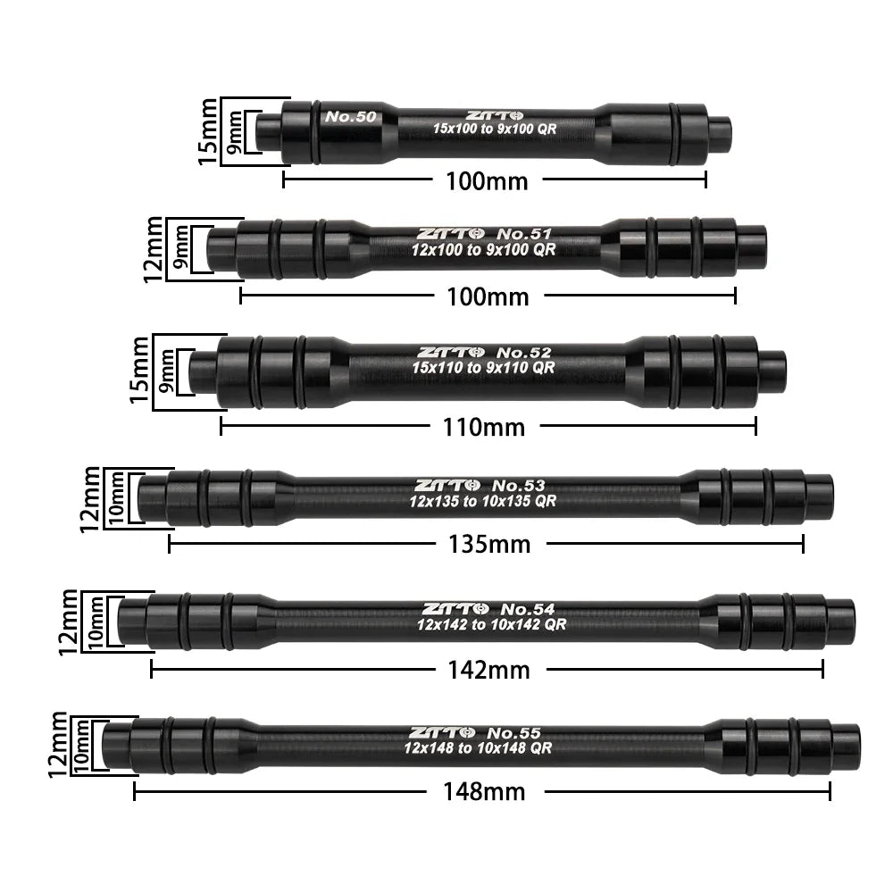 MTB Fahrrad Naben Steckachsen Adapter: 15mm auf 9mm QR oder 15mm auf 12mm