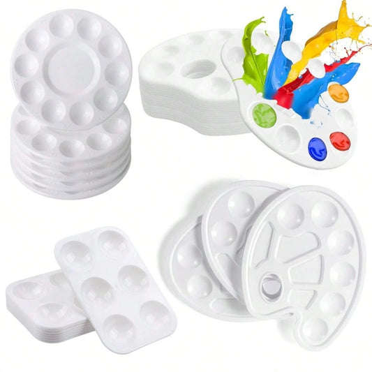 Vielseitiges 8er-Set weiße Kunststoff-Farbpaletten – ideal für Aquarell - DIY
