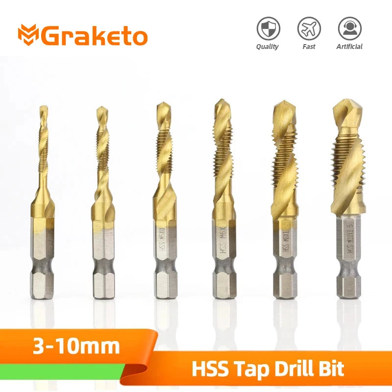 HSS Titan Überzogene Gewindebohrer Set M3-M10 mit Senker und Entgrater