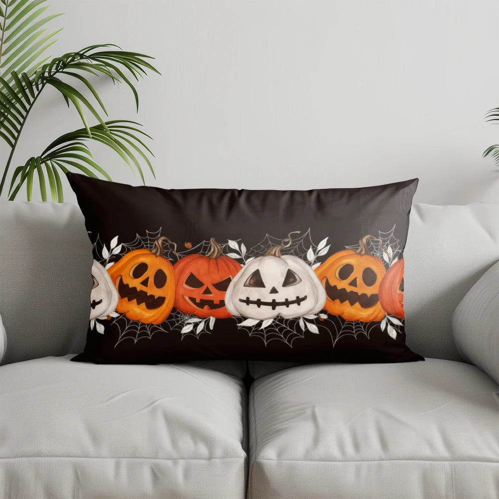 Halloween Kissenbezug mit Skelett Kürbis Hexen Motiv für Deko