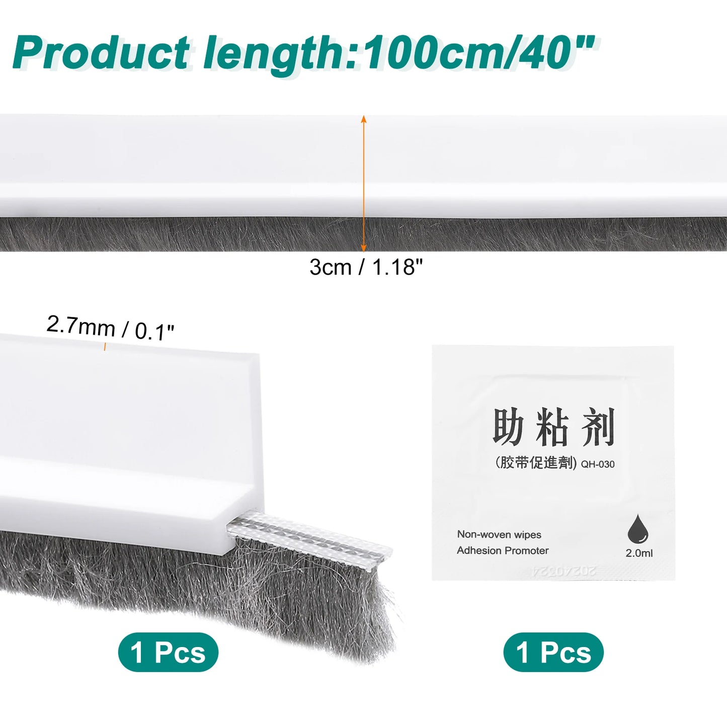 100 cm selbstklebender Türfeger Zugluftstopper mit Bürste 1-3 Stück
