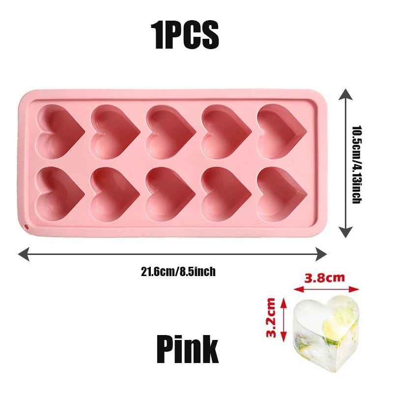 Herzförmige Eiswürfelform aus Silikon in Rosa und Rot, multifunktional