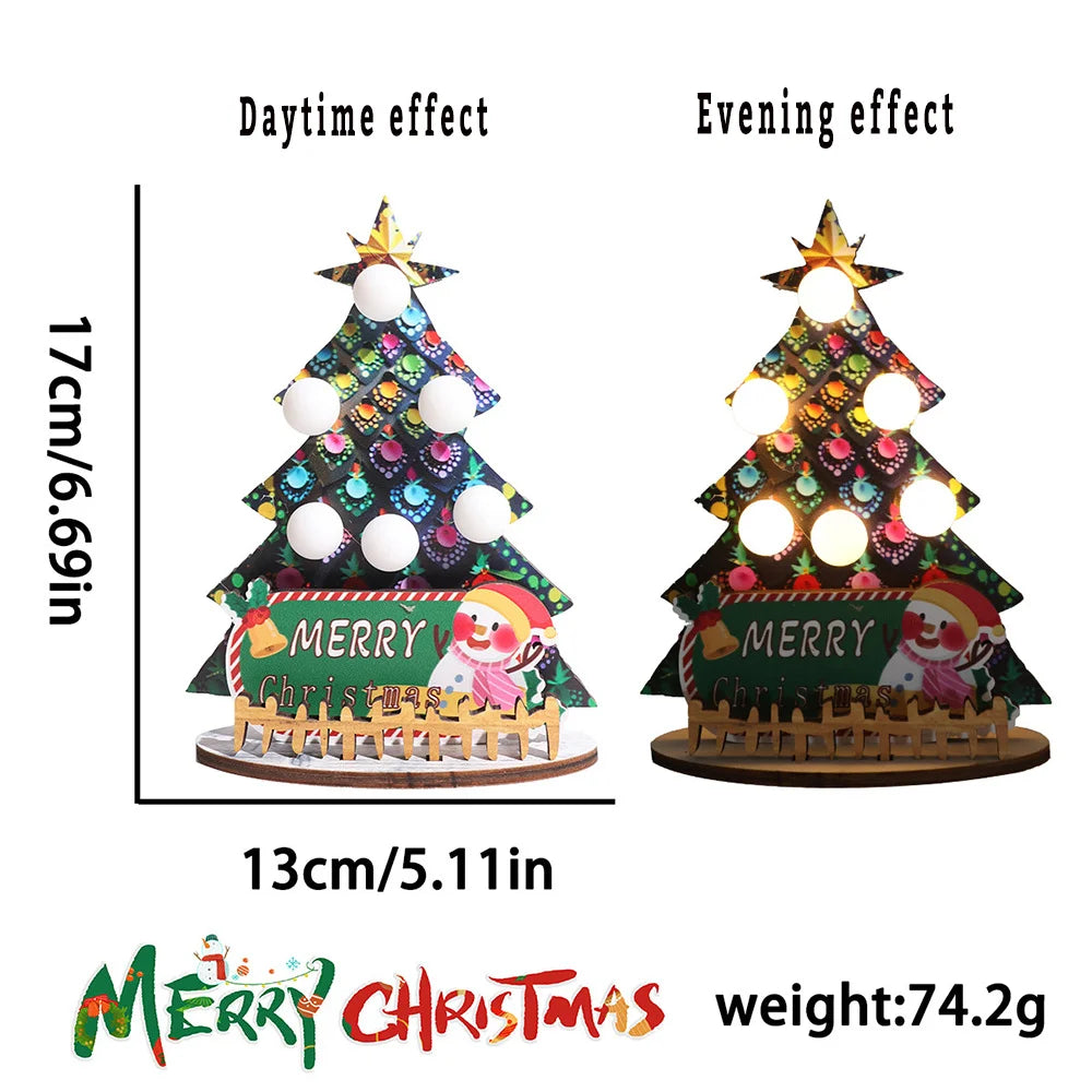 Weihnachtsbaum-Tischdekoration mit Lichtern, kreative DIY-Holzdeko
