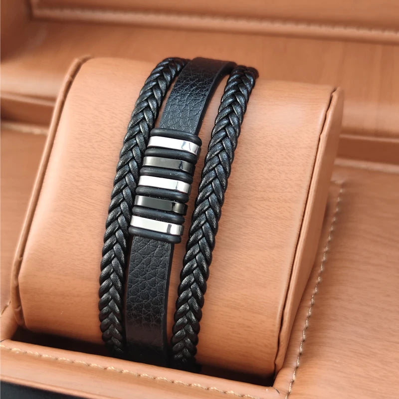 Herren Leder Armband mit Edelstahl Magnetverschluss 3 Größen 3 Farben