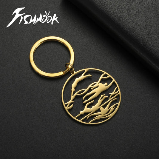 Schwimmen Schlüsselanhänger Edelstahl Sport Anhänger Silber Unisex