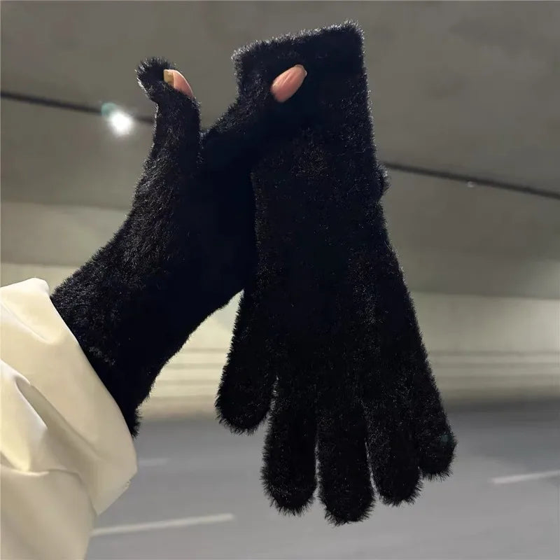 Warme Gestrickte Damen Handschuhe mit Nerz Wolle Schutz