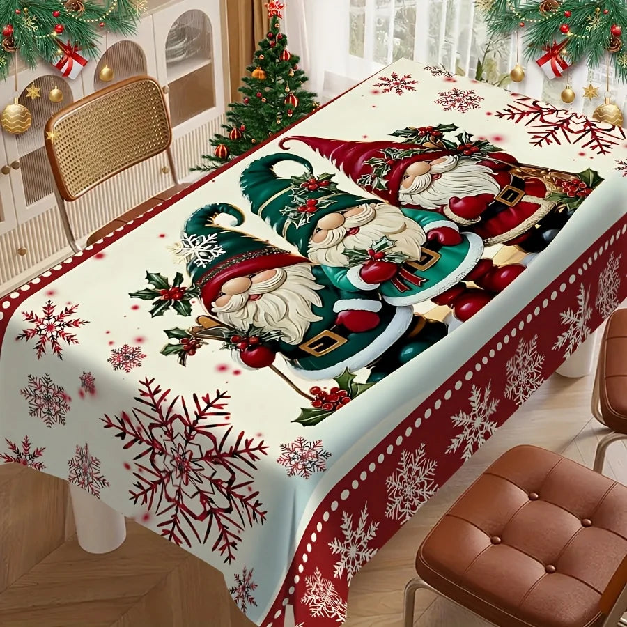 Festliche Weihnachtstischdecke Zwerge Schneeflocken Polyester