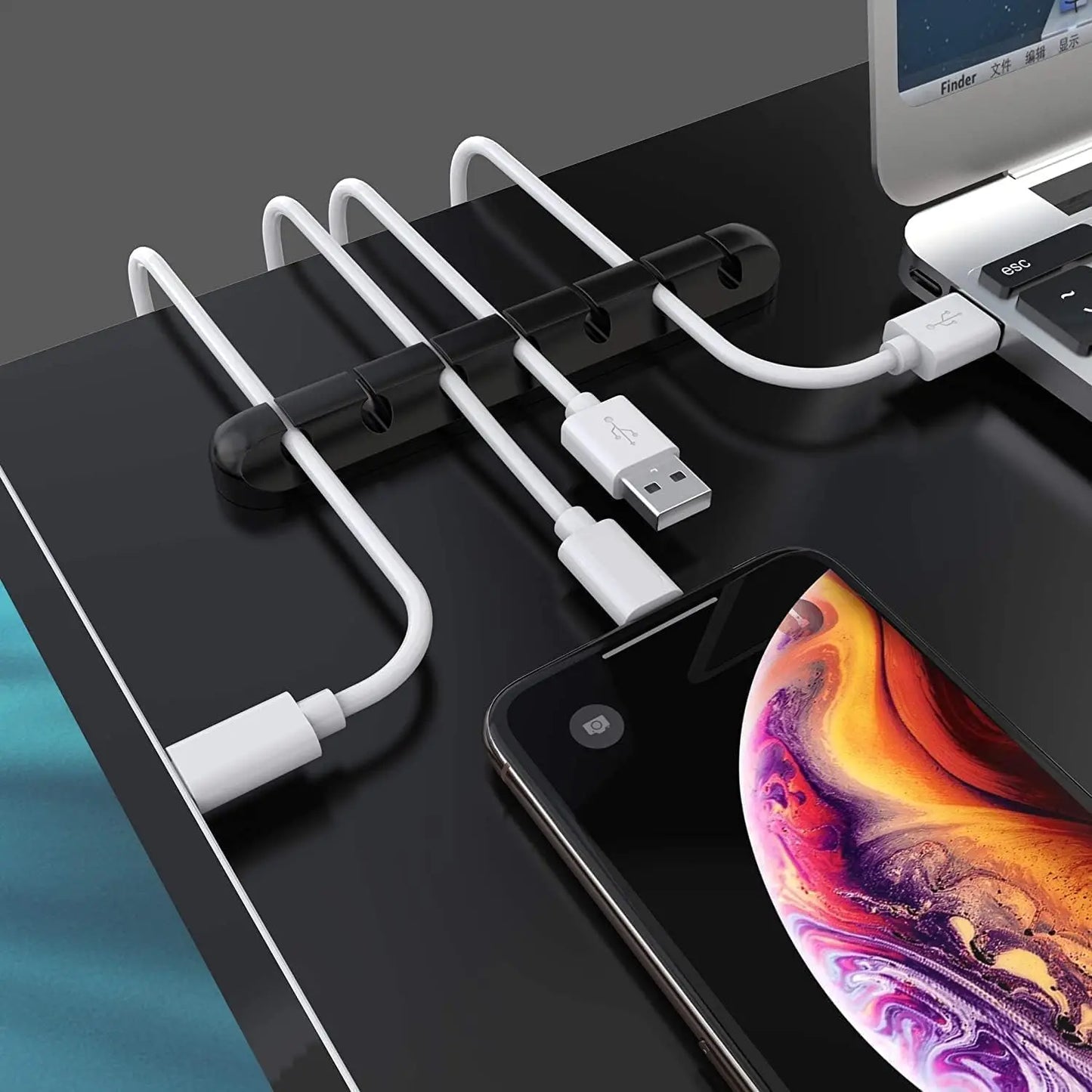 3er-Pack selbstklebende Silikon Kabelclips für USB und Desktop Kabel