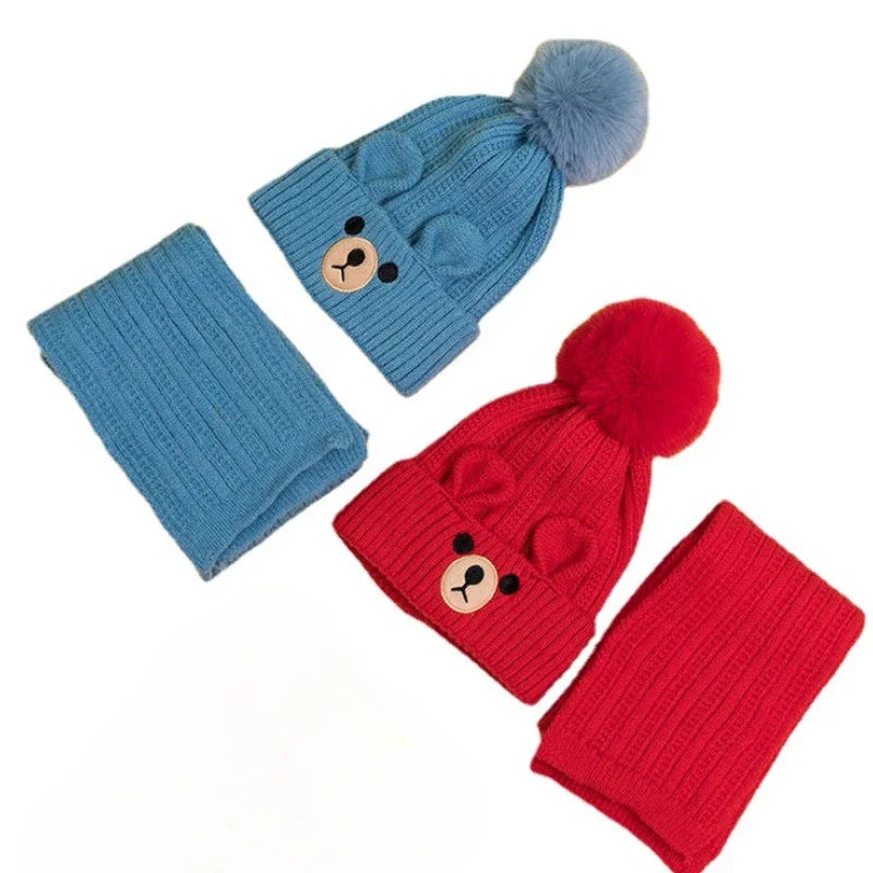 Kinder Winter Set Beanie Mütze mit Ohrenklappen und Schal warm und süß
