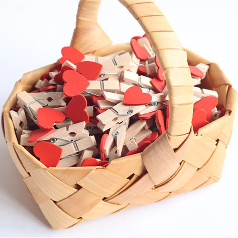 50x Holz Herz Foto Clips für DIY Deko, Hochzeit, Notizen Wohnkultur