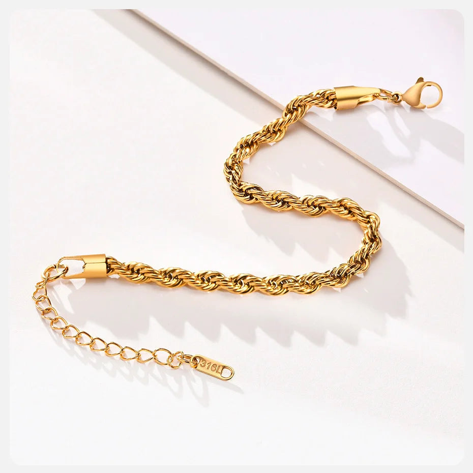 Verstellbares Edelstahl Kettenarmband mit gedrehter Seilstruktur - Yabubest - Home & More