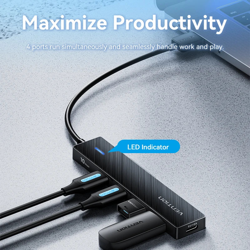 Platzsparender USB Hub 4 Port für schnelle Datenübertragung und mehr Anschlüsse