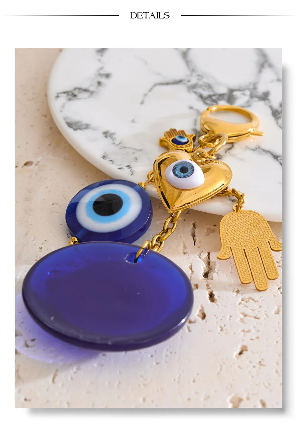 Stilvoller blauer Harz Schlüsselanhänger mit vergoldetem Edelstahl und Palmenkette-Yabubest - Home & More