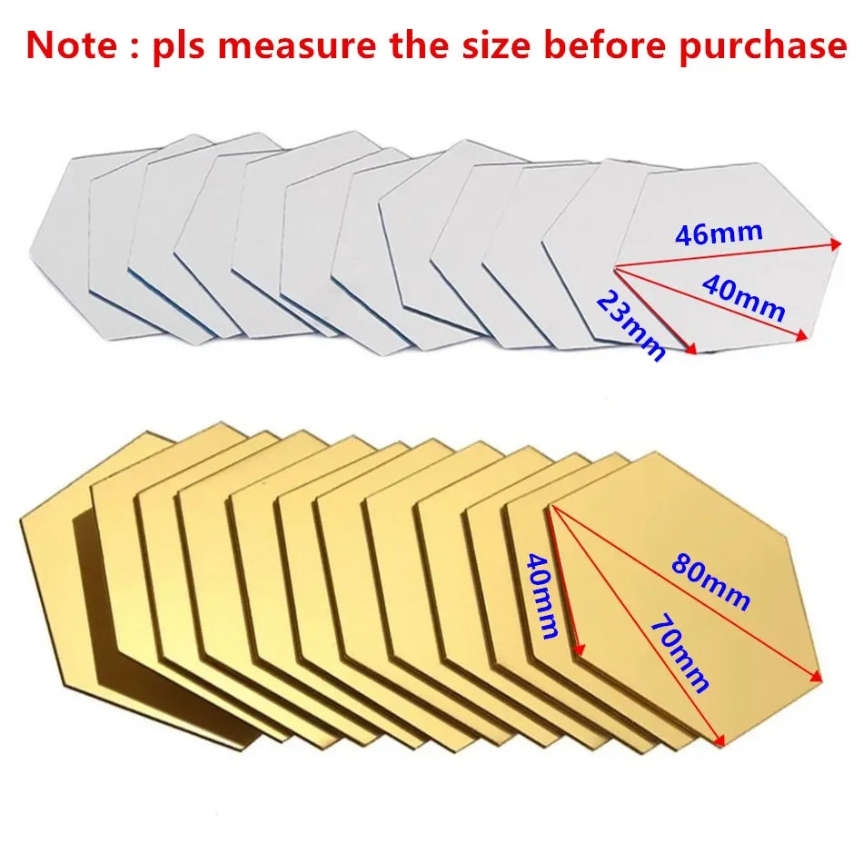 6-12 Stück sechseckige Acryl-Wandspiegel in 4 Farben mit selbstklebendem Rückseite