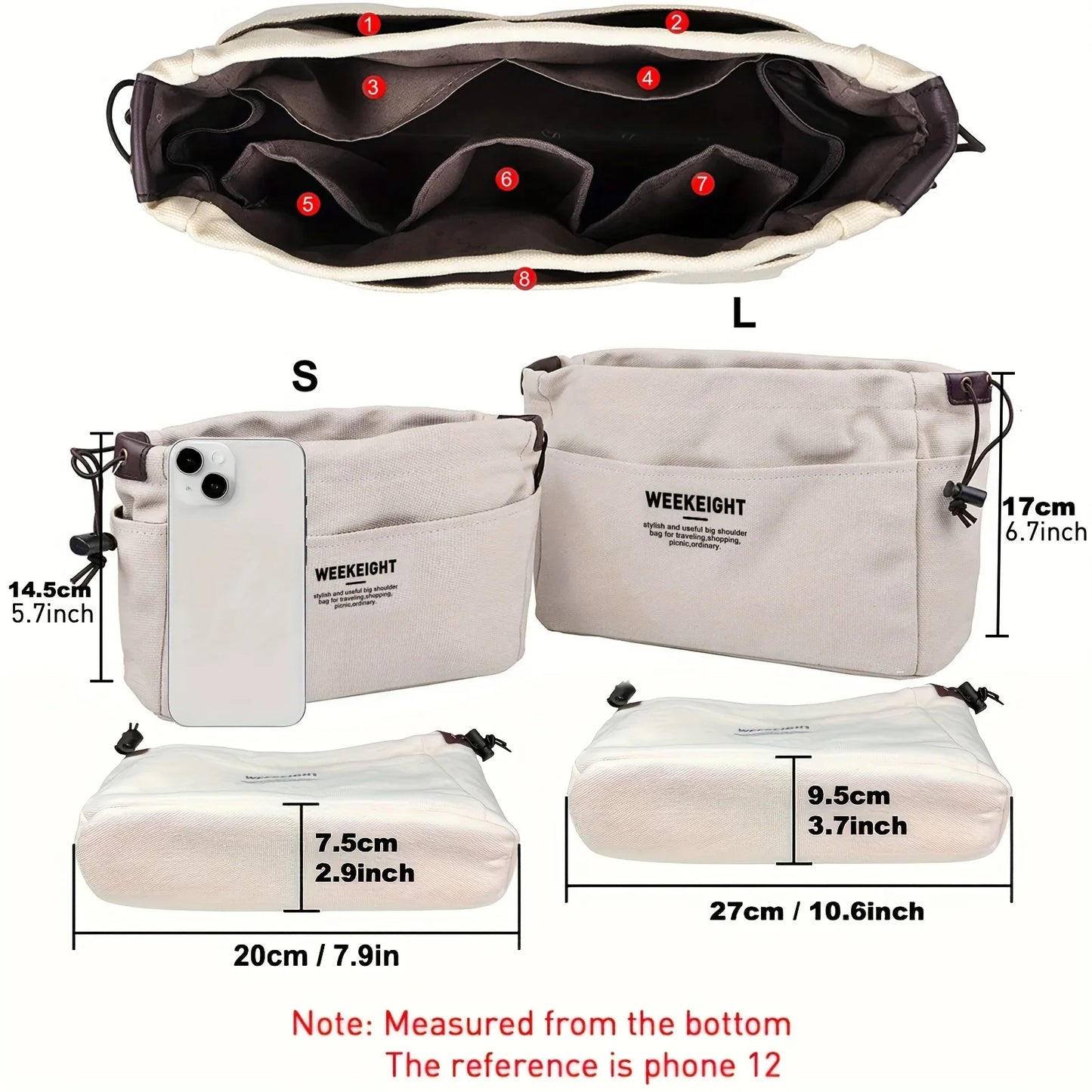 Leichte Segeltuch Aufbewahrungstasche mit Kordelzug und mehreren Taschen