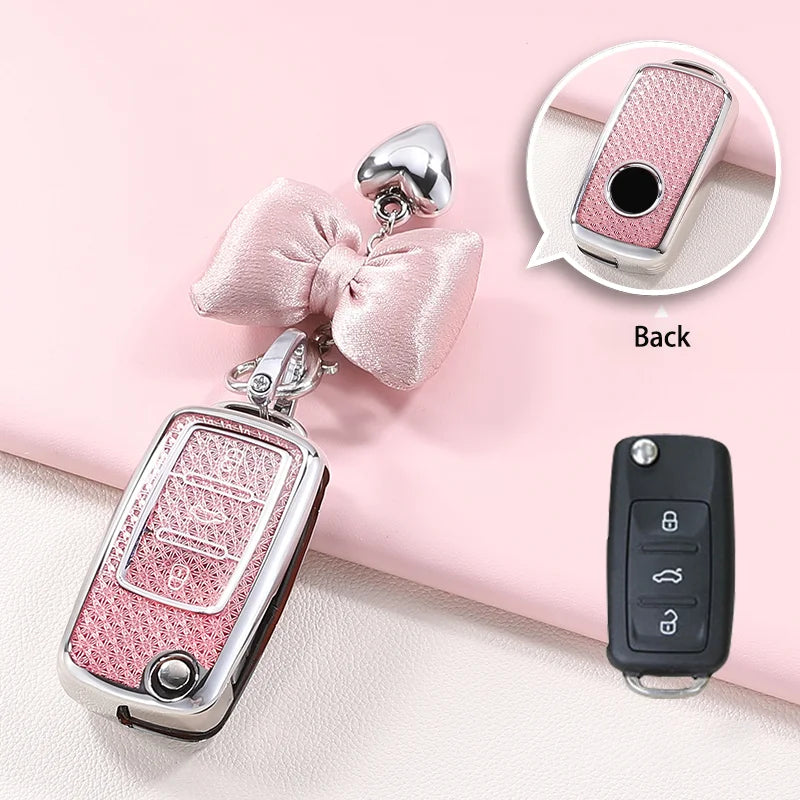 TPU 3-Tasten Klappschlüsseletui für verschiedene VW Modelle Rosa