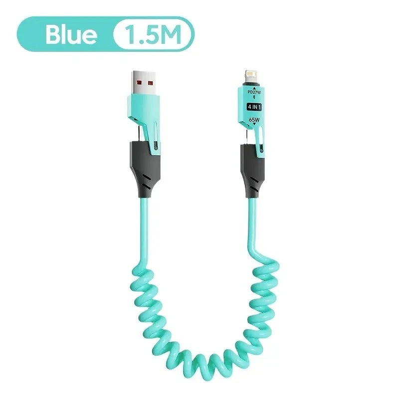 4-in-1 65W USB-C Schnellladekabel mit Teleskopfunktion für Mobilgeräte