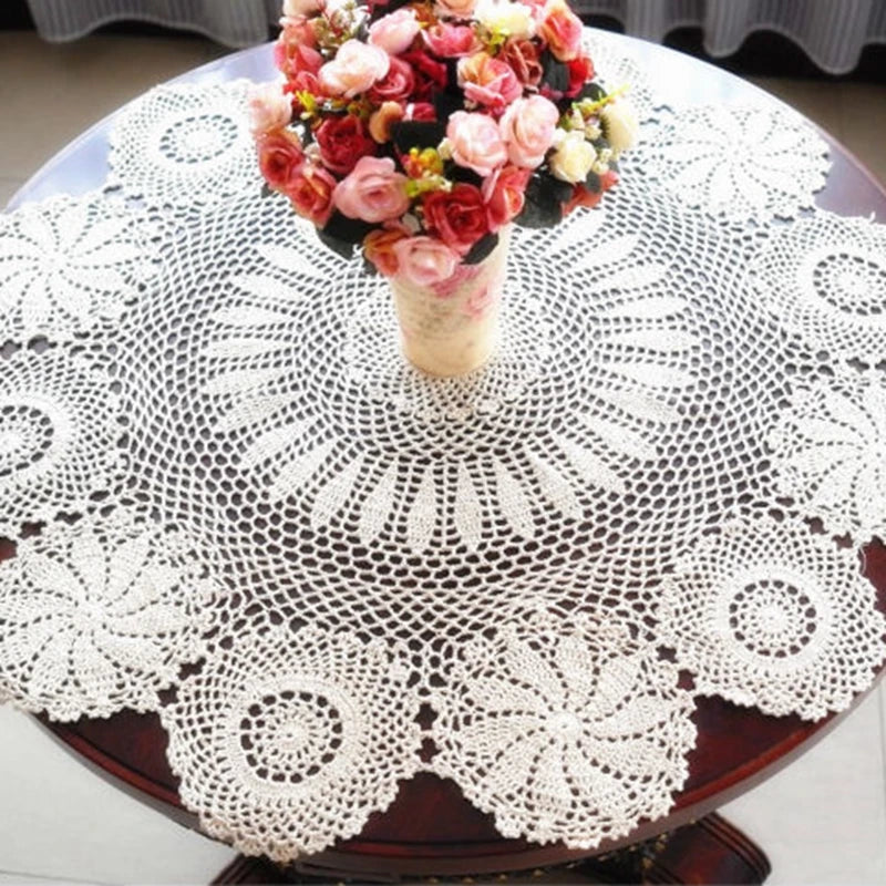 Runde Gehäkelte Baumwoll-Tischdecke – Spitze, Vintage Design, versch. Größen und Farben