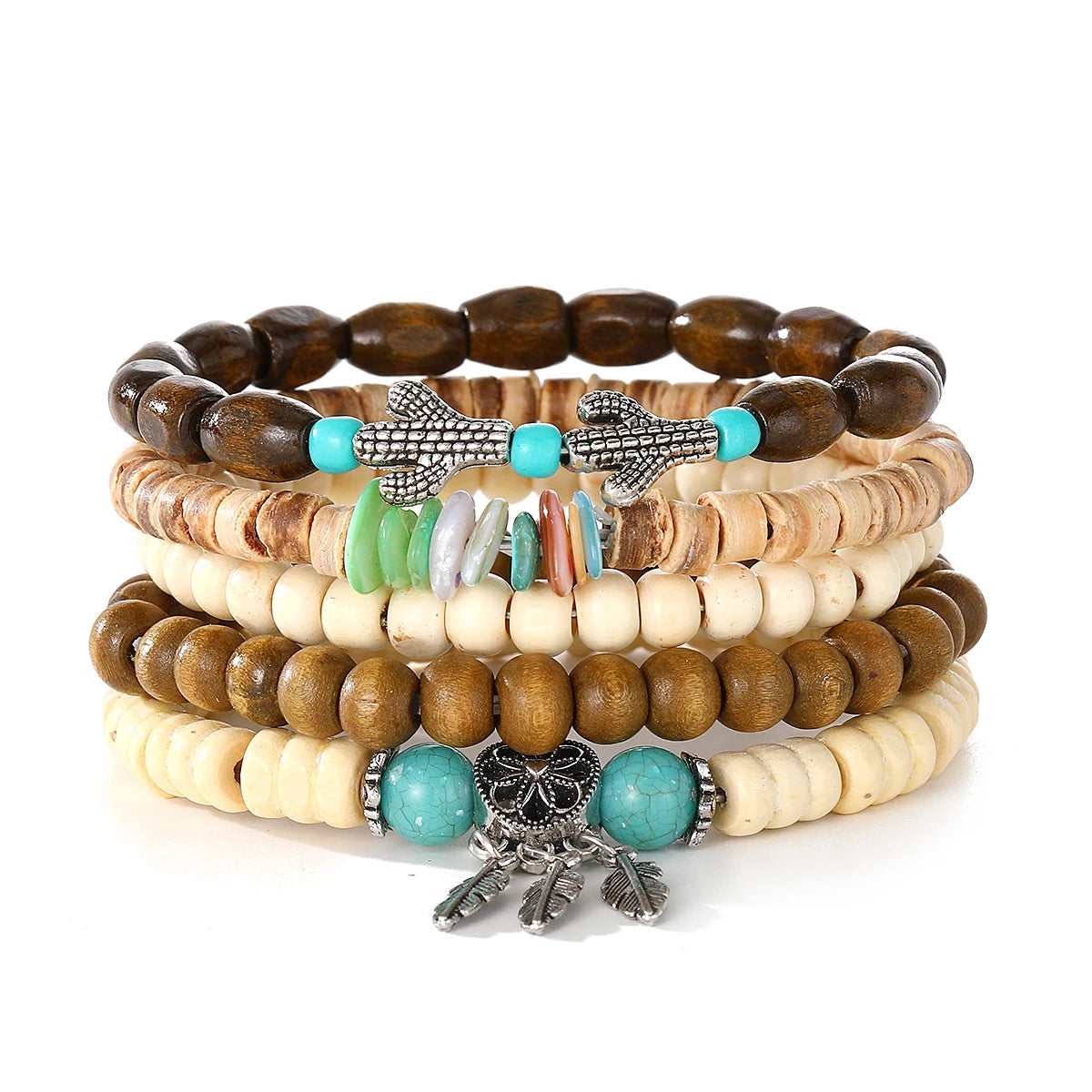 Mehrschichtiges Holzperlen Armband Set Ethnisch Trendy Schmuck Geschenk