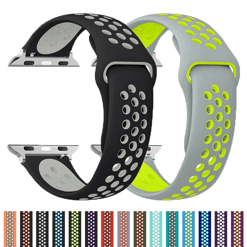 Atmungsaktives Silikon-Sportarmband kompatibel mit Smartwatch 38-49 mm