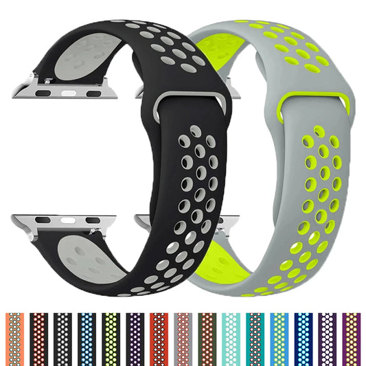 Atmungsaktives Silikon-Sportarmband kompatibel mit Smartwatch 38-49 mm