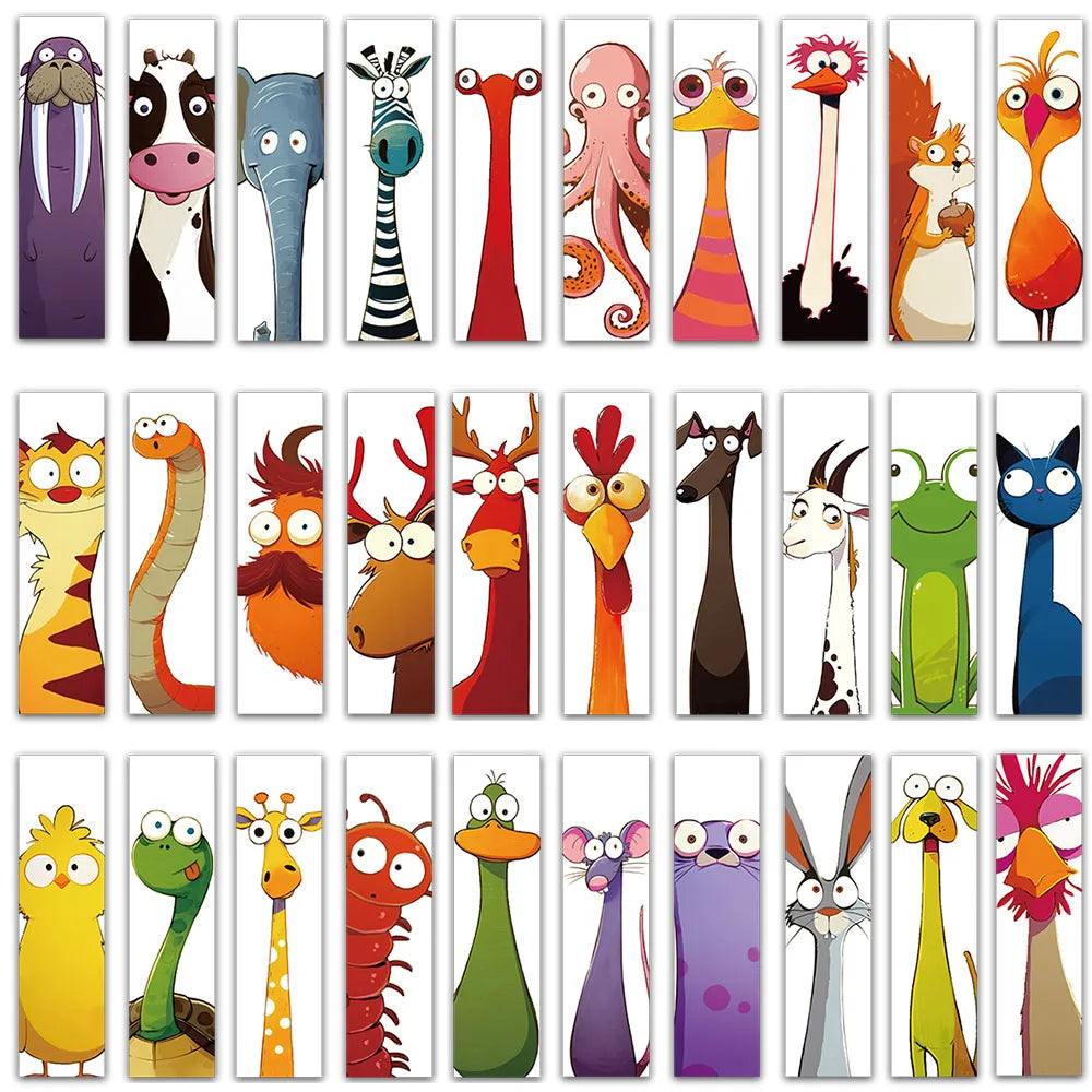 30er Set Lustige Cartoon Tier Lesezeichen aus Papier für Schüler - Leser