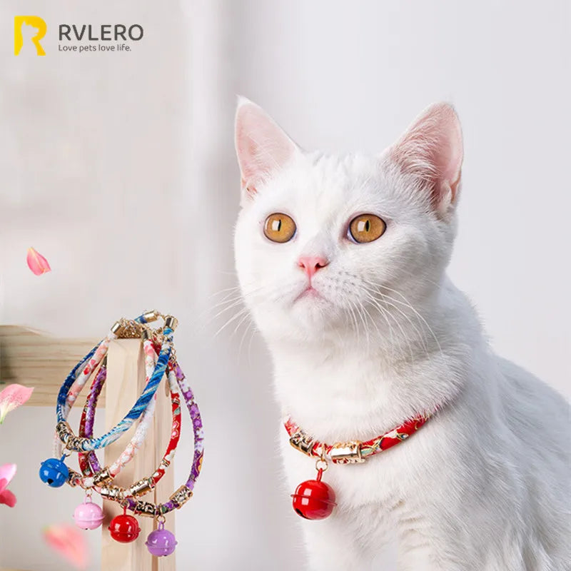 Japanischer Stil Haustierhalsband aus Baumwolle mit Glocke Verstellbar